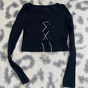 Black jeweled crop top